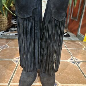 Vince Camuto Black Suede Boots with Metallic Zipper